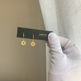 Gold Sun Charm Huggie Hoop Earrings - Sun Dangle Drop Earrings - Gold plated sun earrings